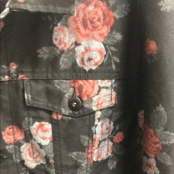 Fashion Nova Black and Red Lightweight Floral Trucker Jacket - Picture 3 of 5